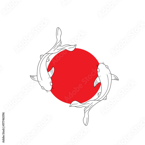 
koi carp fish Abstract silhouette outline of two koi carp fish circling in a pond. Lineart vector illustration.
