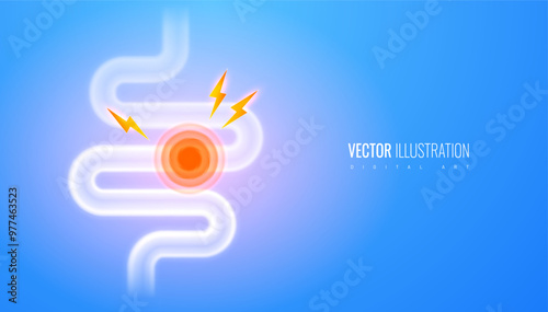 Pain intestines medical banner on light background. Intestinal health problems - disease of internal digestive organs