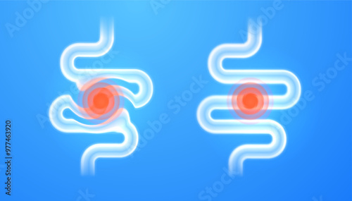 Pain intestines set element on light background. Intestines with a focus on health problems and diseases of the internal digestive organs - concept for medical, healthcare and gastrointestinal issues