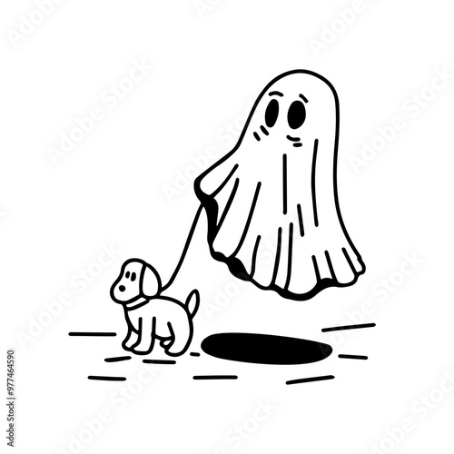 illustration of a ghost walking a dog