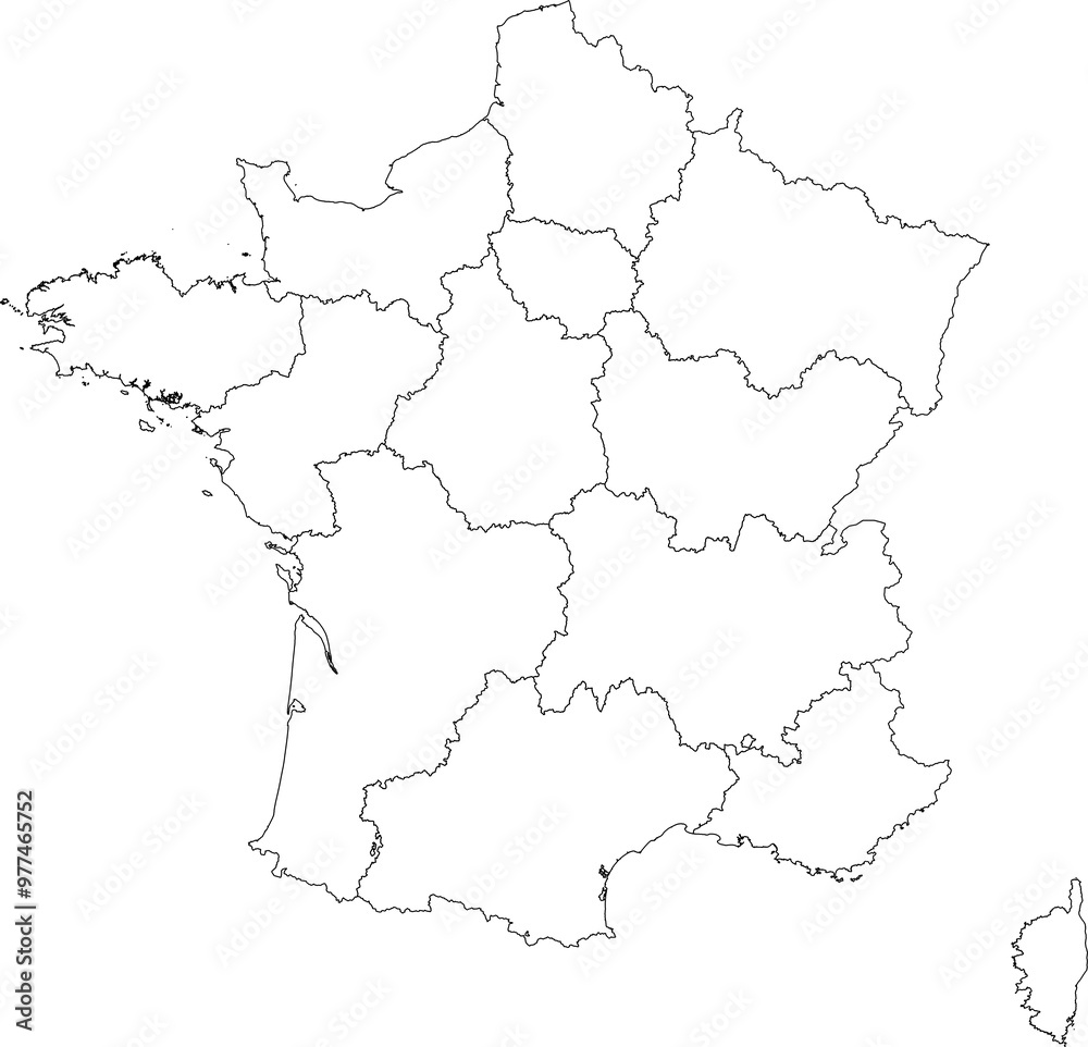 Fototapeta premium FRANCE MAP WITH DIVISIONS STATES DEPARTMENTS