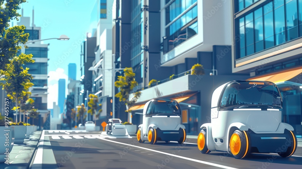 Futuristic Cityscape with Autonomous Vehicles Futuristic Cityscape with Autonomous Vehicles