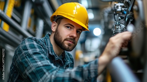 diligent worker in safety gear checking machinery for maintenance, emphasizing the importance of inspections in the construction industr