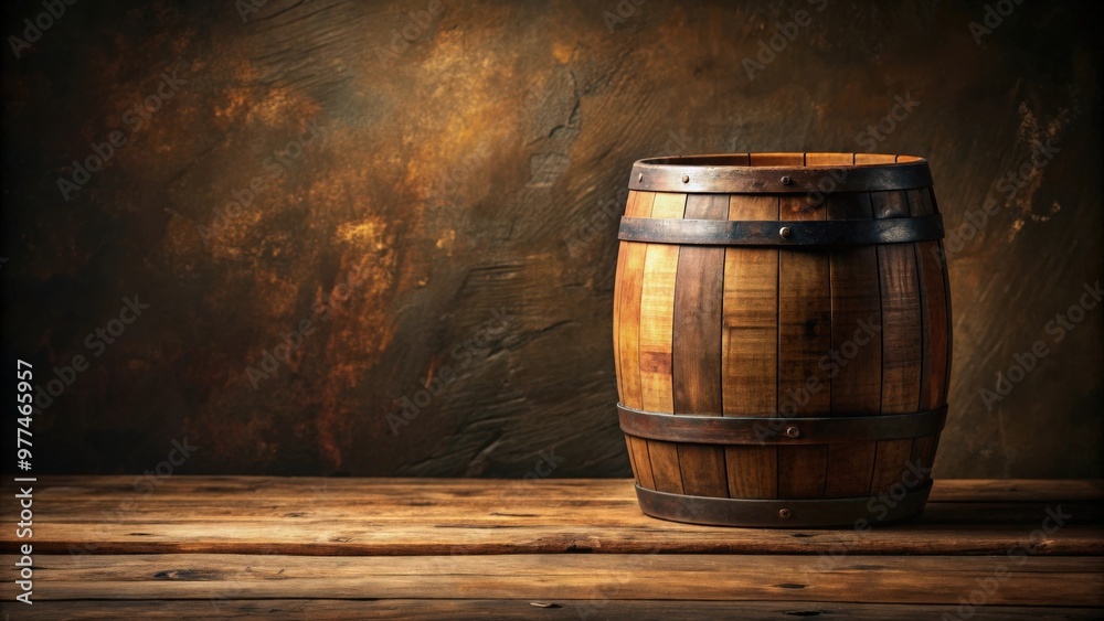 Rustic still life with an old oak barrel on a wooden table, perfect for copy space Rustic still life with an old oak barrel on a wooden table, perfect for copy space
