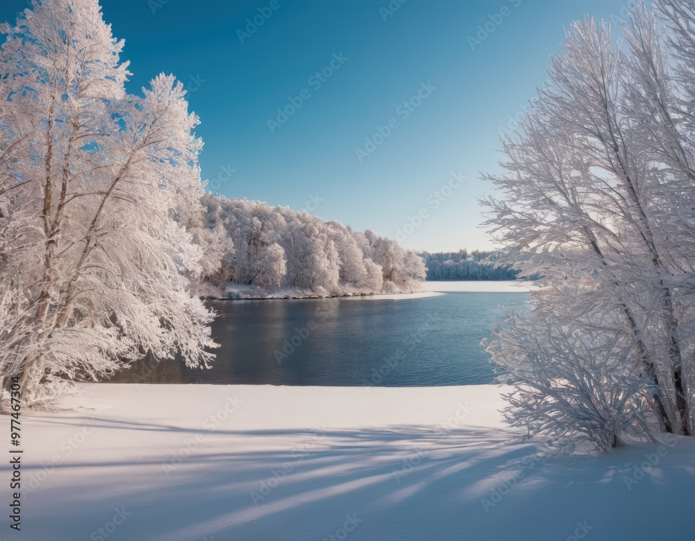 Frosted trees covered with snow with river stream during winter wallpaper in 4K Frosted trees covered with snow with river stream during winter wallpaper in 4K