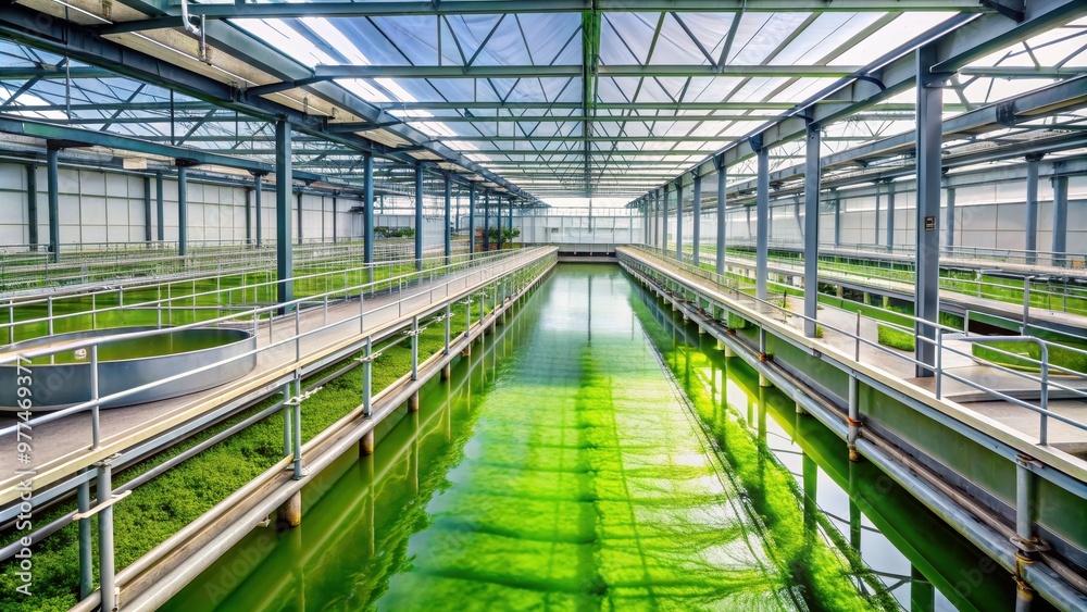 Algae farm producing bio fuel as a sustainable energy source with a beautiful , Algae, farm, bio fuel, sustainable Algae farm producing bio fuel as a sustainable energy source with a beautiful , Algae, farm, bio fuel, sustainable