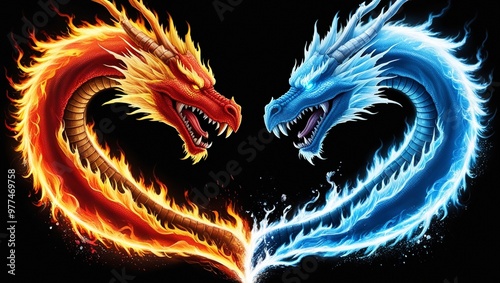 The fire dragon opposite the ice dragon together formed the silhouette of a heart