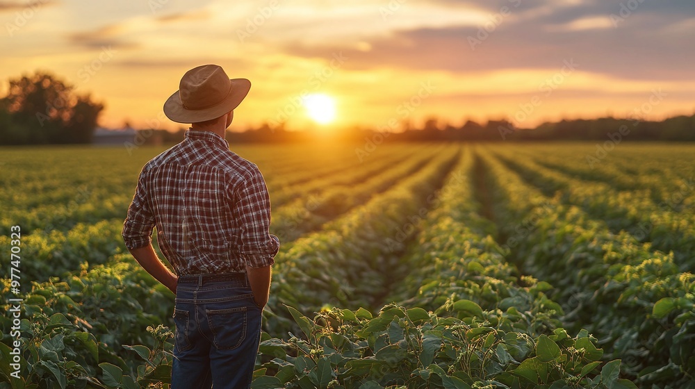 moment captured of a young farmer in soybean fields, illustrating the journey of growth and sustainability in farming moment captured of a young farmer in soybean fields, illustrating the journey of growth and sustainability in farming