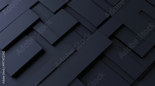 Background of black, polished wall tiles. 3D rendering of 3D blocks in a futuristic design.