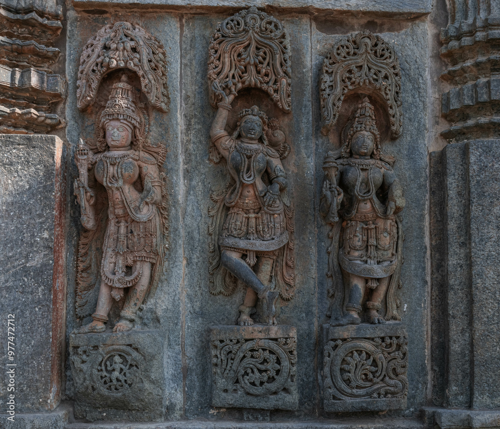 Intricate carvings and sculptures of the Hoysala temples in Belur, India. Intricate carvings and sculptures of the Hoysala temples in Belur, India.