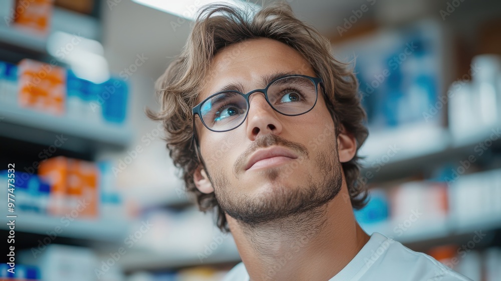 A thoughtful pharmacist wearing glasses gazes at shelves filled with medicines, reflecting the care and attention to detail necessary in pharmaceutical practice. A thoughtful pharmacist wearing glasses gazes at shelves filled with medicines, reflecting the care and attention to detail necessary in pharmaceutical practice.