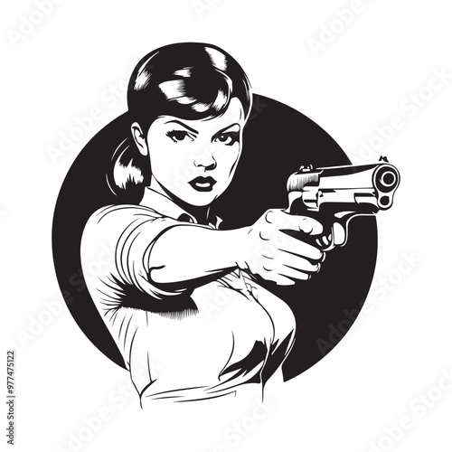 Girl With Gun Pop Art Stock image vector. Pop Art Style Vector Illustration Woman With Gun.