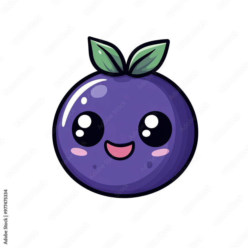 Obraz premium A delightful animated blueberry character with big, expressive eyes and green leaves is depicted on a transparent background, offering flexibility in various creative projects.