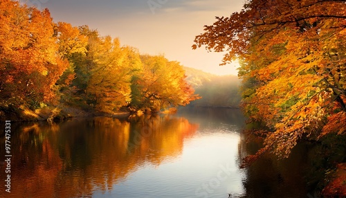 Autumn Leaves on The Calm River Suitable for Web, Apps, Presentation, or Printable Meaning