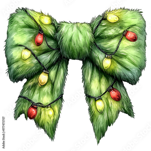 Coquette green  bow grinch style isolated clipart