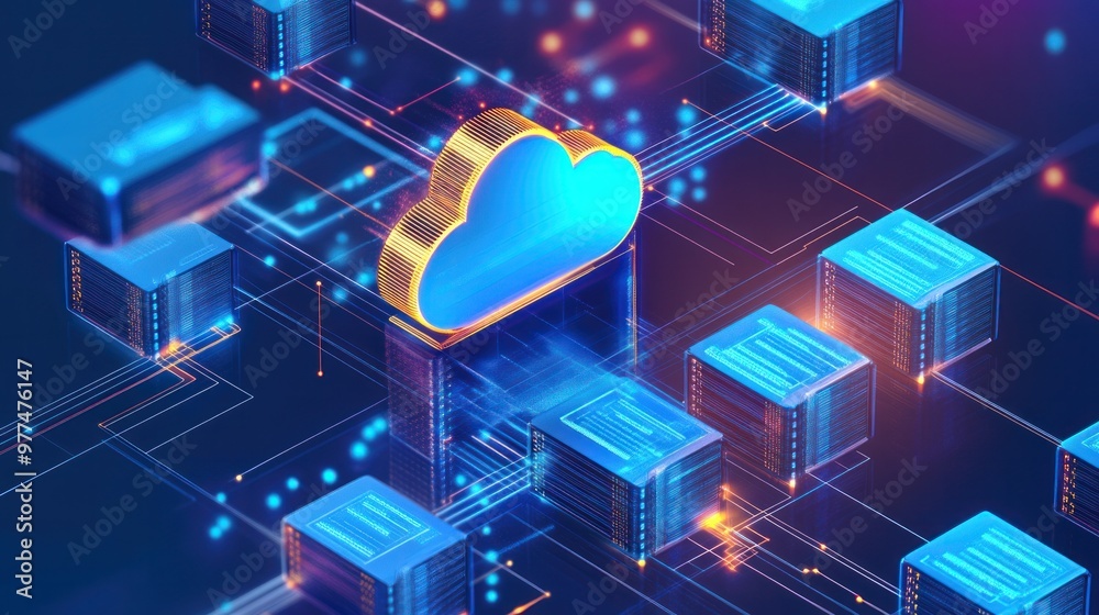 A detailed enterprise IT system with data management solutions, featuring secure data storage, backup, and cloud integration for large-scale business operations. A detailed enterprise IT system with data management solutions, featuring secure data storage, backup, and cloud integration for large-scale business operations.