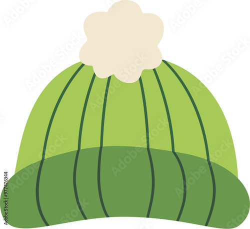 Green winter hat with white Pom Pom