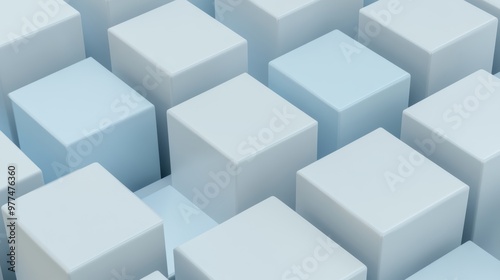 Arranged transparent blocks against a grey, modern tech background. 3D render.