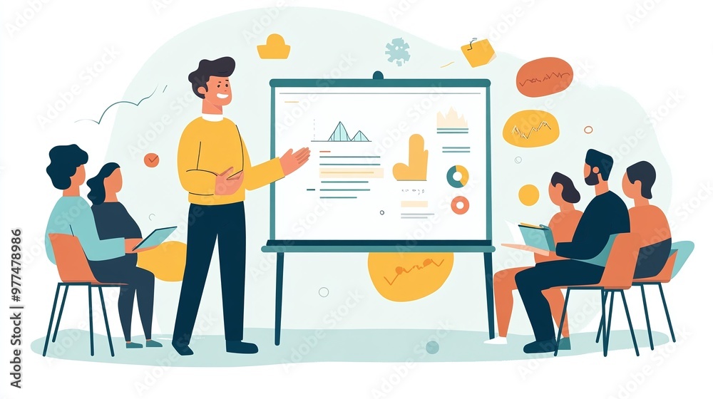 a confident man presenting with a visual aid, highlighting the role of clear communication in delivering important information a confident man presenting with a visual aid, highlighting the role of clear communication in delivering important information