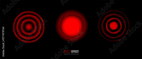 Circular red twist effect on a black background for overlay. Design element symbolizing pain and alarm. Vector illustration