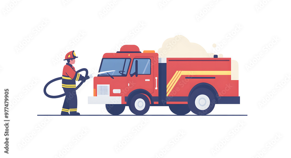 Firefighter Operating a Fire Truck with a Hose During an Emergency Response Firefighter Operating a Fire Truck with a Hose During an Emergency Response