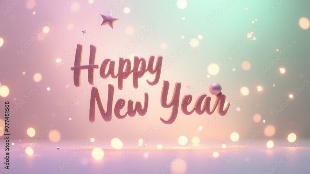 This image features a 'Happy New Year' message in elegant text overlaying a pastel-colored blurred background with sparkling accents, symbolizing celebration and new beginnings. This image features a 'Happy New Year' message in elegant text overlaying a pastel-colored blurred background with sparkling accents, symbolizing celebration and new beginnings.