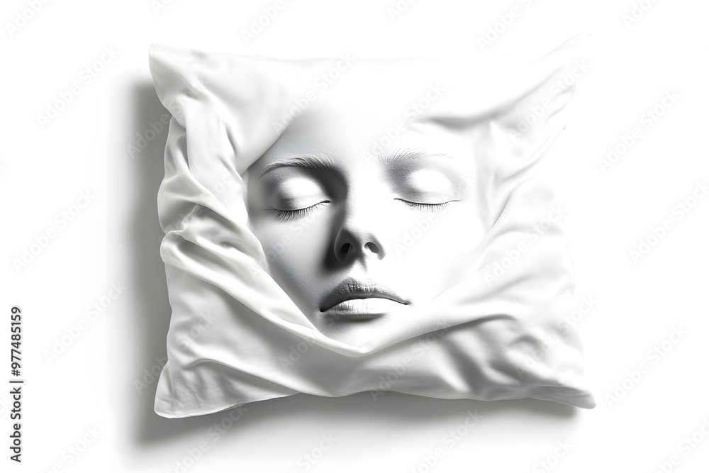 White pillow featuring a woman's face, intricately detailed with soft, lifelike textures White pillow featuring a woman's face, intricately detailed with soft, lifelike textures