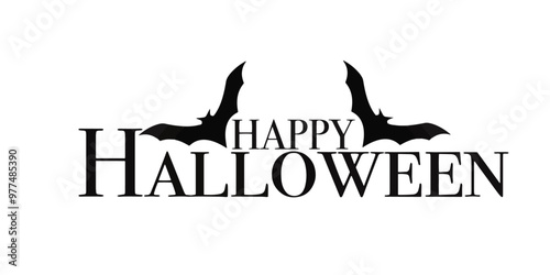 vector texte happy halloween with bat silhouette 
