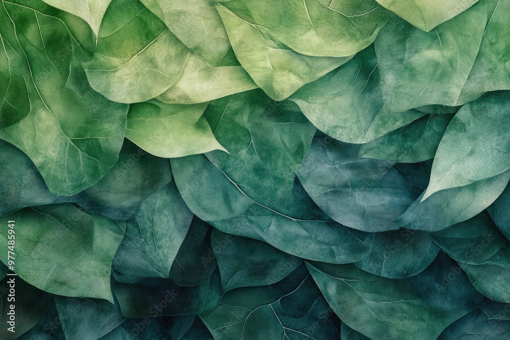 Obraz premium A close-up of textured leaves showcasing a gradient of green shades, perfect for nature-themed projects or backgrounds.
