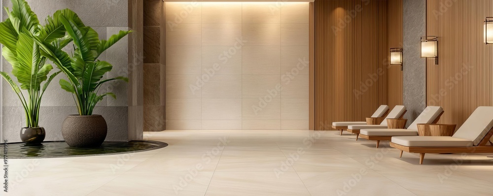 Contemporary hotel lobby with aesthetic interior decor Contemporary hotel lobby with aesthetic interior decor