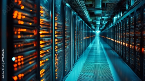 Plakat Modern data center with server racks illuminated