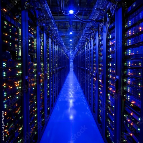 Plakat Modern data center with server racks illuminated