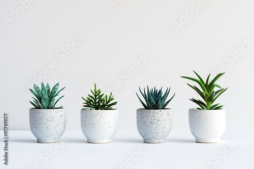 3D illustration of Decorative plants in pots on a stand isolated on white background