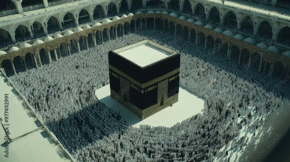 Aerial View of the Kaabah Surrounded by Thousands of Worshippers Aerial View of the Kaabah Surrounded by Thousands of Worshippers