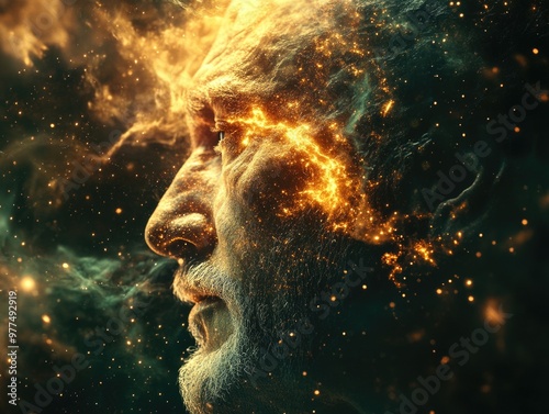 Futuristic Wisdom: Digital Art of a Man with a Glowing Mind