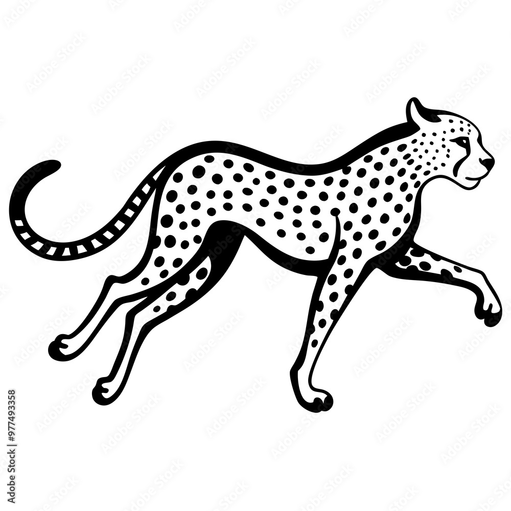 Cheetah in a sprinting pose with sleek, elongated body vector Cheetah in a sprinting pose with sleek, elongated body vector