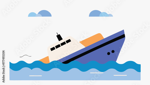 A boat accident sinking in the sea, dangers and risks of maritime travel for marine safety, emergency response, and oceanic disasters.