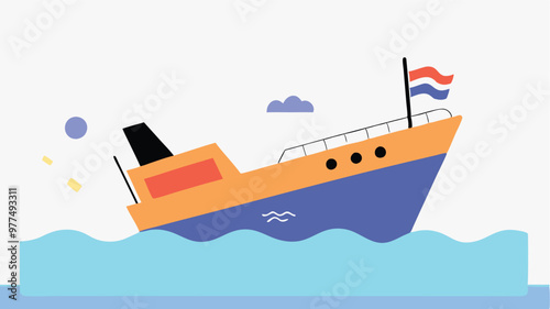 A boat accident sinking in the sea, dangers and risks of maritime travel for marine safety, emergency response, and oceanic disasters.
