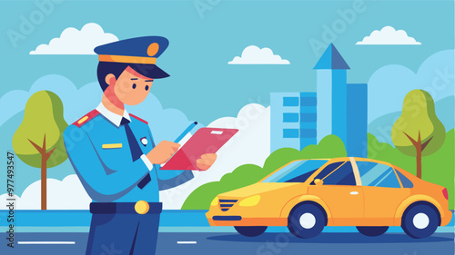 The police wrote a ticket traffic law enforcement and road safety to a motorcyclist for legal compliance, traffic regulations, and safe driving practices