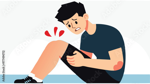 Accident man with a pained expression clutches his knee and leg injury for sports accidents, and the challenges of the physical recovery concept