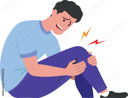 Man pained hurt knee with anxious and leg injury for accidents and physical recovery concept