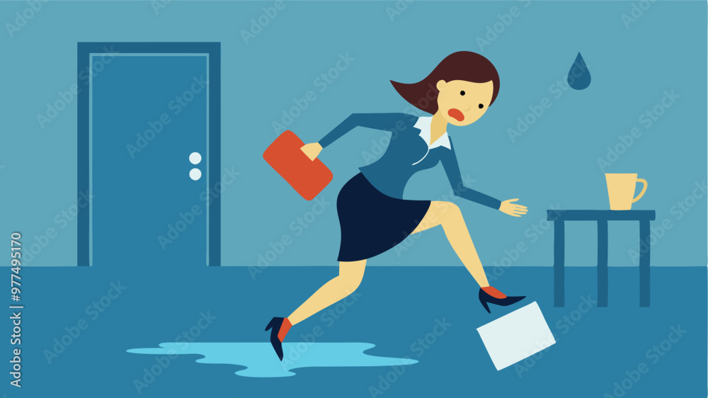 Office worker slip and fall in the accident workplace for occupational safety and workplace hazards concept Office worker slip and fall in the accident workplace for occupational safety and workplace hazards concept