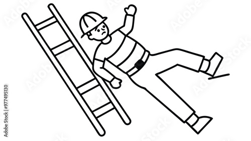 Engineer or construction worker accident at work falling from a ladder of safety, occupational hazards, and precaution on construction sites