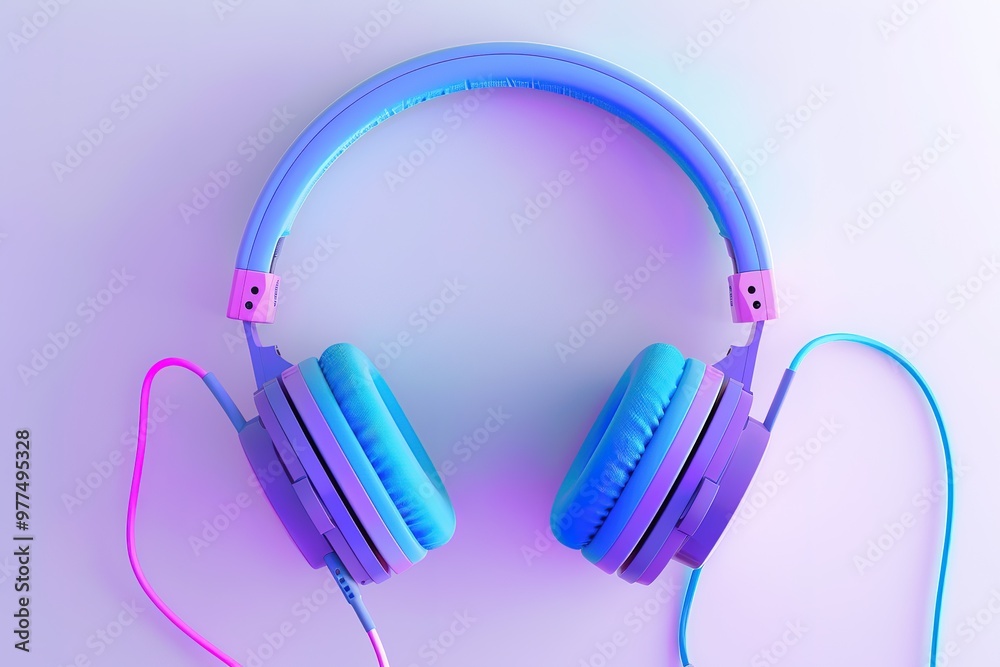 Stylish headphones on color background, top view Stylish headphones on color background, top view