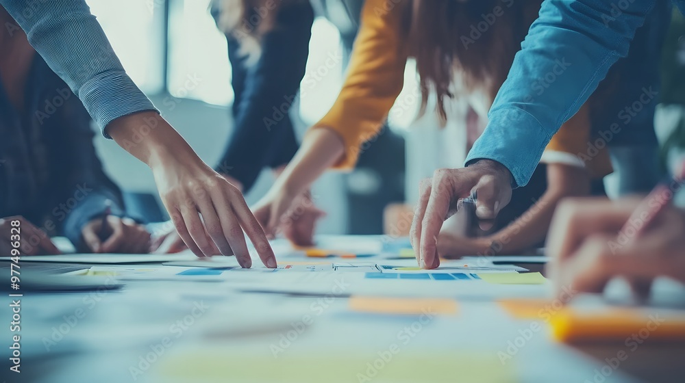 Businesspeople Collaborating Over Documents and Charts Businesspeople Collaborating Over Documents and Charts