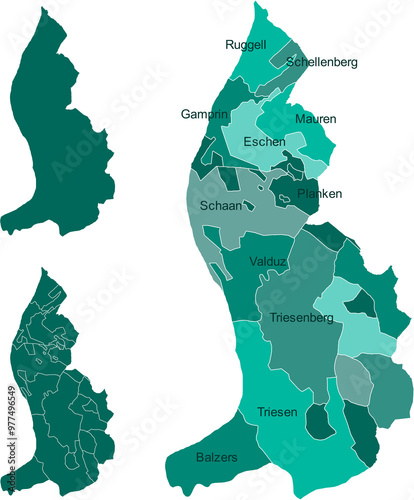 LIECHTENSTEIN MAP WITH DEPARTMENTS DIVISIONS STATES COUNTIES