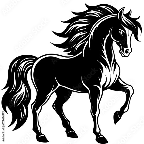 Stallion with a flowing mane and strong, powerful stance VECTOR