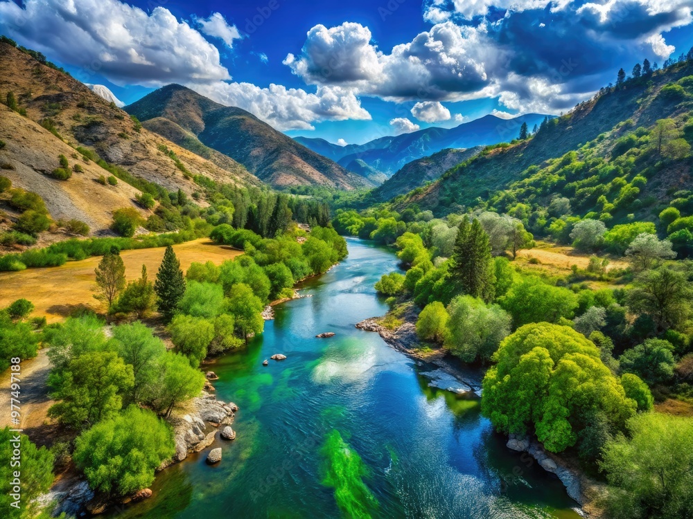 Three Rocks Ca Serene landscape of Three Rivers, California, showcasing the confluence ...
