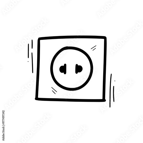 Hand Drawn Electric Outlet Socket Illustration. Doodle Vector. Isolated on White Background - EPS 10 Vector