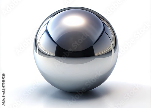 Shiny metallic chrome sphere reflected in perfect symmetry on a pure white background, emphasizing its sleek curved lines and futuristic aesthetic. photo